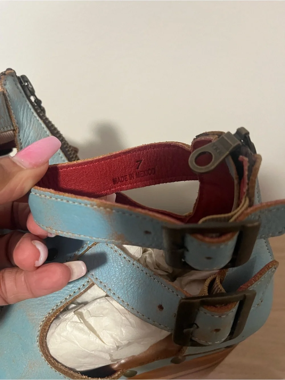 BED|STU Sky Blue Leather Platform Sandals with Ankle Strap - Picture 3 of 7
